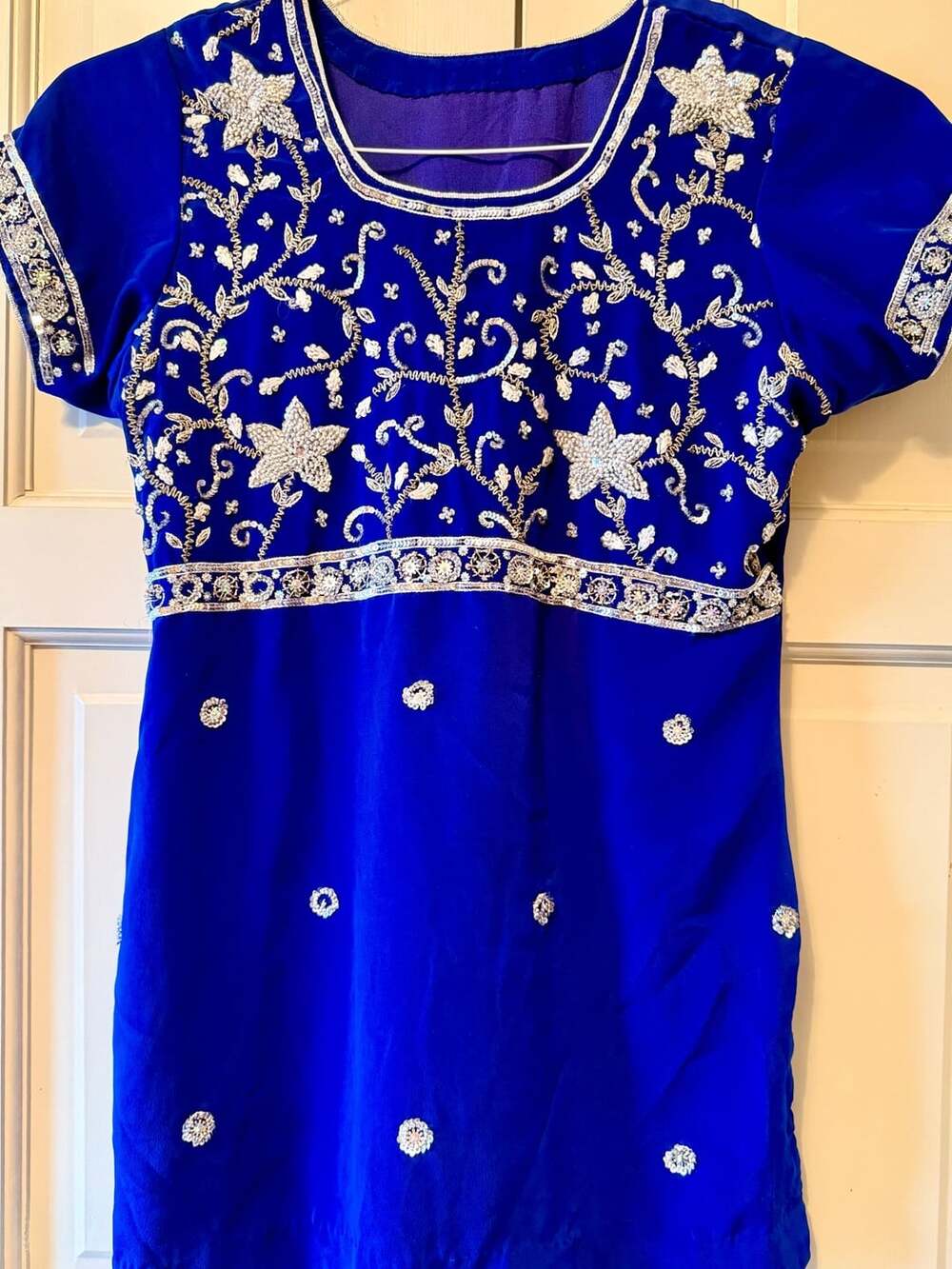 Royal Blue Embroidered Sequin Beaded Girls Tunic Dress Approx Size 12-14